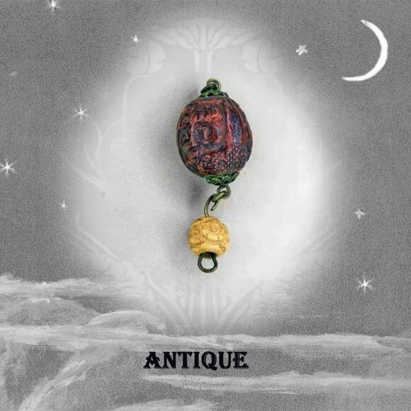 Antique Carved Hedaio Bead Pit, Olive Stone Coqullia Nut, Authentic Tibetan - Picture 1 of 11